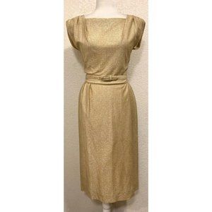 Koret of California Vintage 60s Gold Sparkle Dress w/ Belt